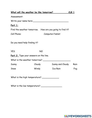 What is the Weather Like Tomorrow?  CLB 1