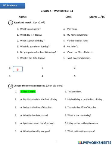 IIG-Grade 4-Worksheet 11