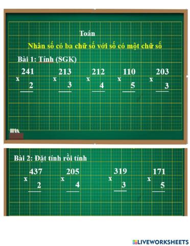 Toán - Nhân số có 3cs với số có 1cs
