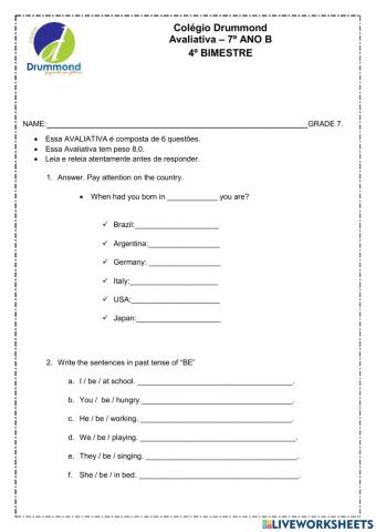 Avaliativa 7º b 4º b