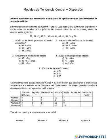 Medidas de tendencia central y dispersión