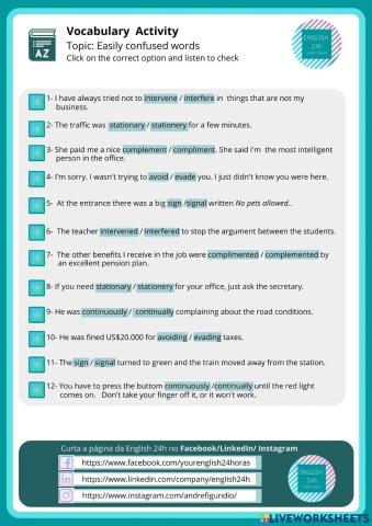 Vocabulary Practice: Easily confused words