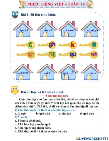 Phiếu bài tập cuối tuần 10