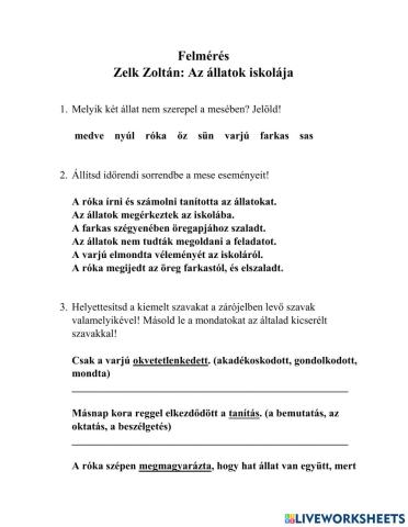 Zelk Zoltán: Az állatok iskolája