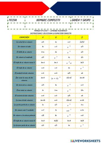 Lenguaje algebraico 2