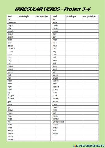 Irregular verbs -Project 3+4