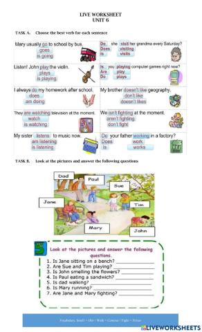 Live worksheet unit 6 second