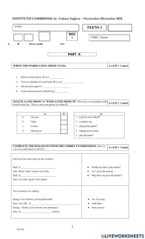 Teens 1 final test