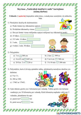 Skyriaus „Natūralieji skaičiai ir nulis“ kartojimas
