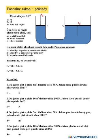 Pascalův zákon a dva písty (princip, jednoduché příklady)