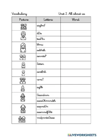 FAMILY MEMBERS VOCABULARY