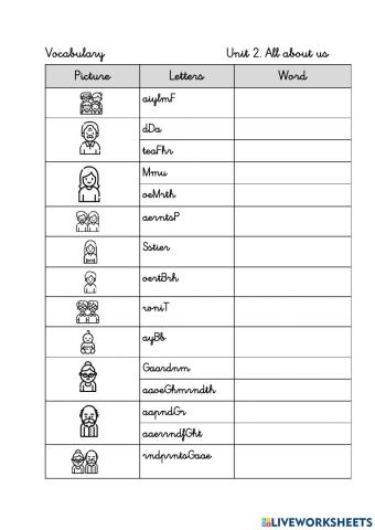 FAMILY MEMBERS VOCABULARY