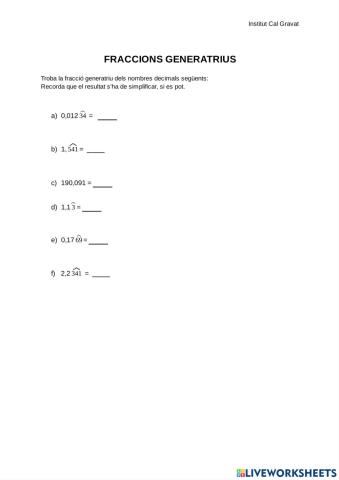 Fraccions generatrius