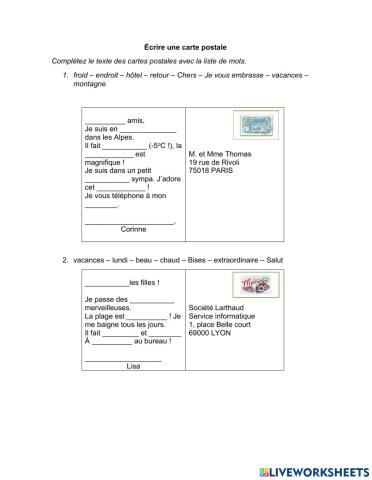 Compléter cartes postales