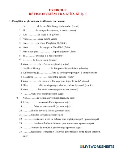 Article partitif, négation, verbe: venir, finir, choisir, réunir