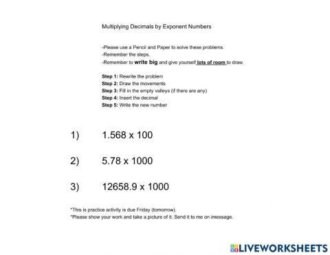 Multiplying Decimals by Exponent Number