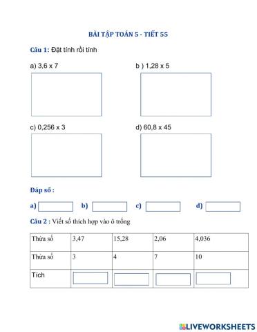 Bài tập toán 5 - tiết 55