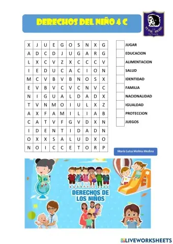 Sopa de letras de los derechos del niño