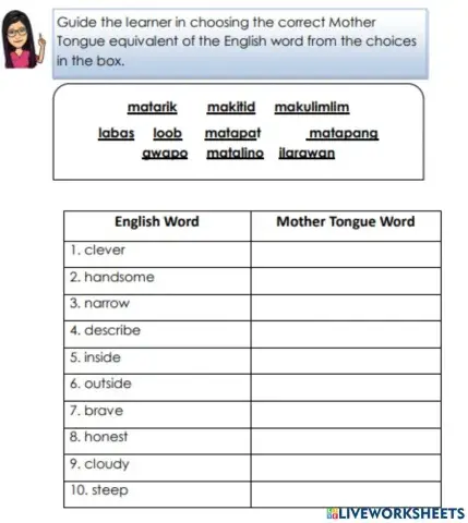 English to Tagalog Words