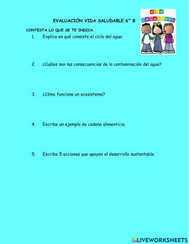Evaluación vida saludable 6° b