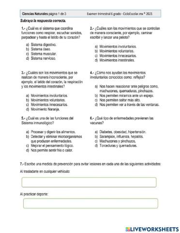 Evaluación Bloque I Ciencias Naturales