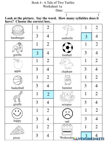 1a Count the Syllables Worksheet