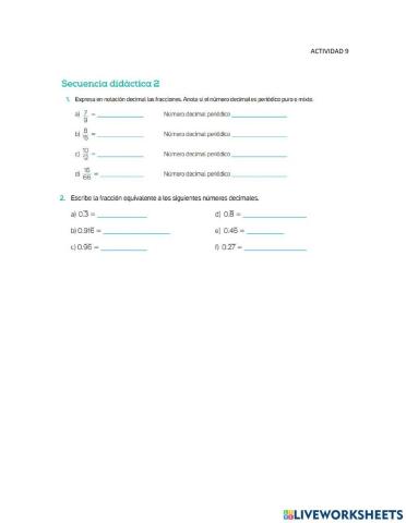 Números decimales puros y mixtos