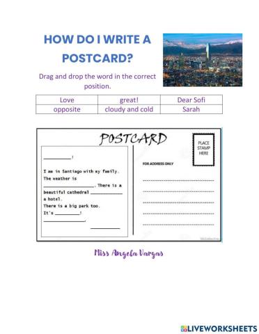 Worksheet The Postcard