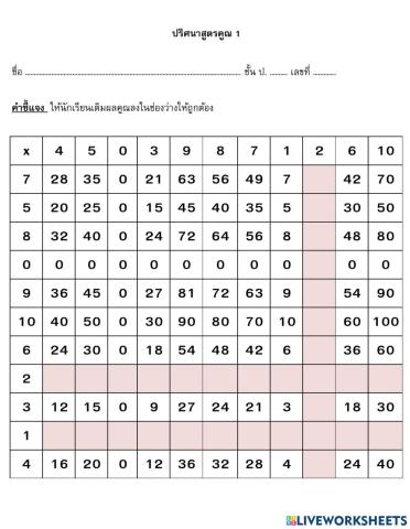 ปริศนาสูตรคูณ 1