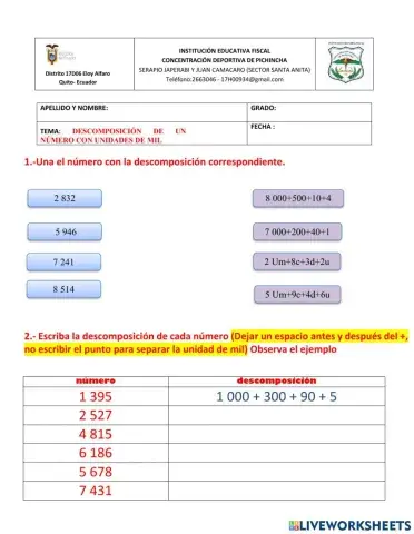 Descomposición de cantidades hasta la unidad de mil