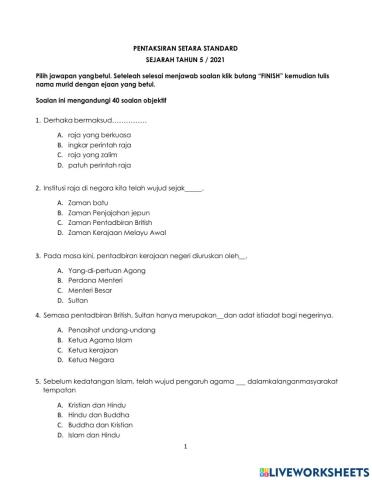Pentaksiran setara standard sejarah tahun 5