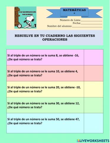 Ecuaciones con numeros negativos