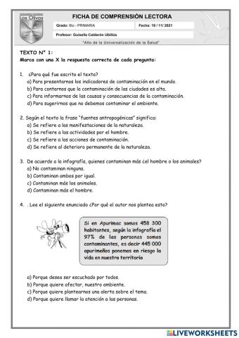 Ficha de comprensión lectora