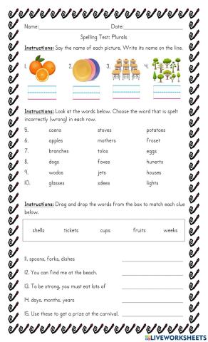 Plurals Spelling Test