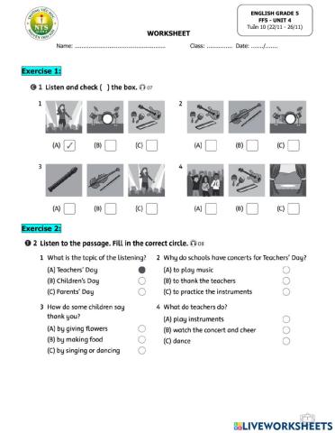 Unit 4 - lesson 1,2 - FaFSE grade 5