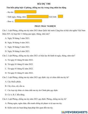 Tìm hiểu pháp luật về phòng, chống ma túy” trong đoàn viên công đoàn, CNVCLĐ và cán bộ, chiến sỹ Công an tỉnh Trà Vinh năm 2021