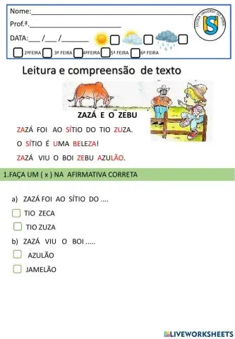 Leitura  e compreensão de texto-o boi azulão