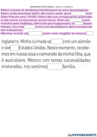 UNID 5 P. 127 - PRETÉRITO PERFEITO REGULAR e TER (irregular )