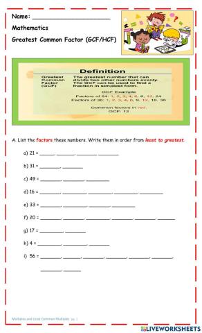 Greatest Common Factor (GCF)-Highest Common Factor