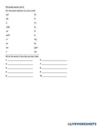 5th grade U4 L4 spelling test