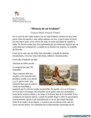 -historia de un brahmín- comprensión lectora