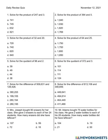 Week 11 Daily Review Quiz
