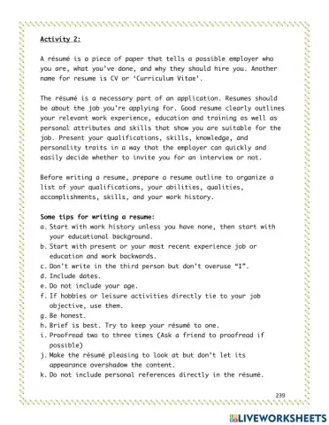 Unit 13: Resume Writing - Activity 2