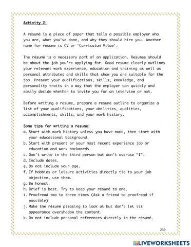 Unit 13: Resume Writing - Activity 2