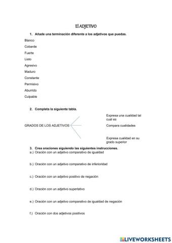 El adjetivo, sus terminaciones y grados