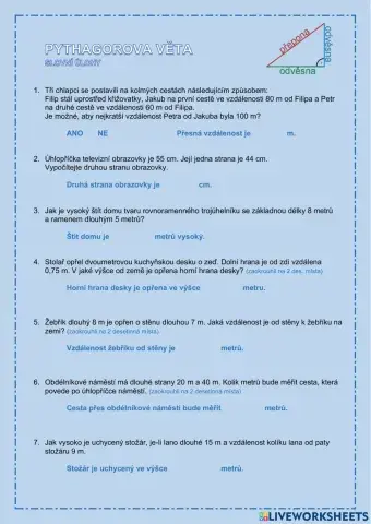 Pythagorova věta - slovní úlohy