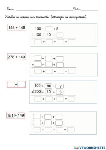 Adição com transporte e subtração com empréstimo