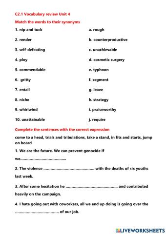 Review vocabulary unit 4