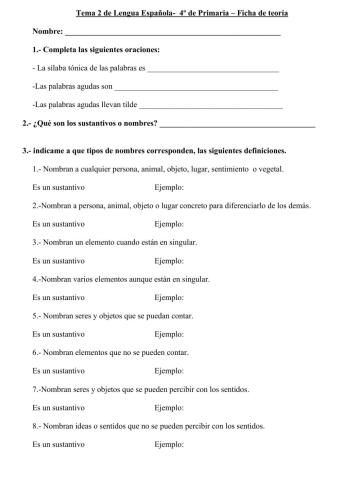 Palabras agudas y tipos de sustantivos