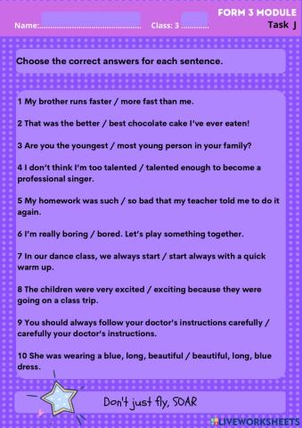 Form 3 Module Task J